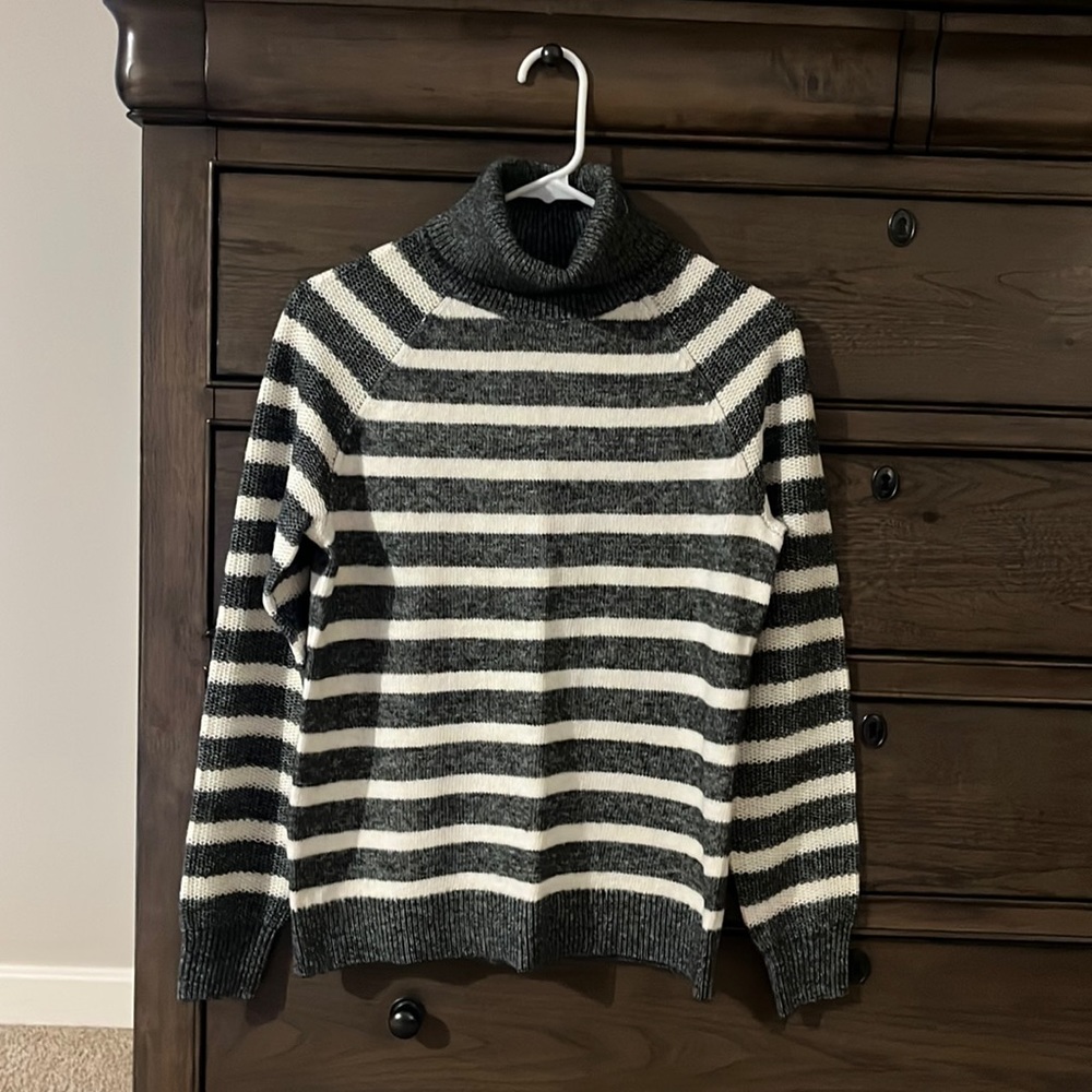 Gray and ivory striped turtleneck sweater